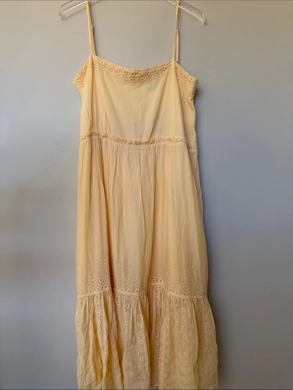 J.  Crew Butter Yellow Flowy Euro Summer Eyelet cotton Midi Dress M